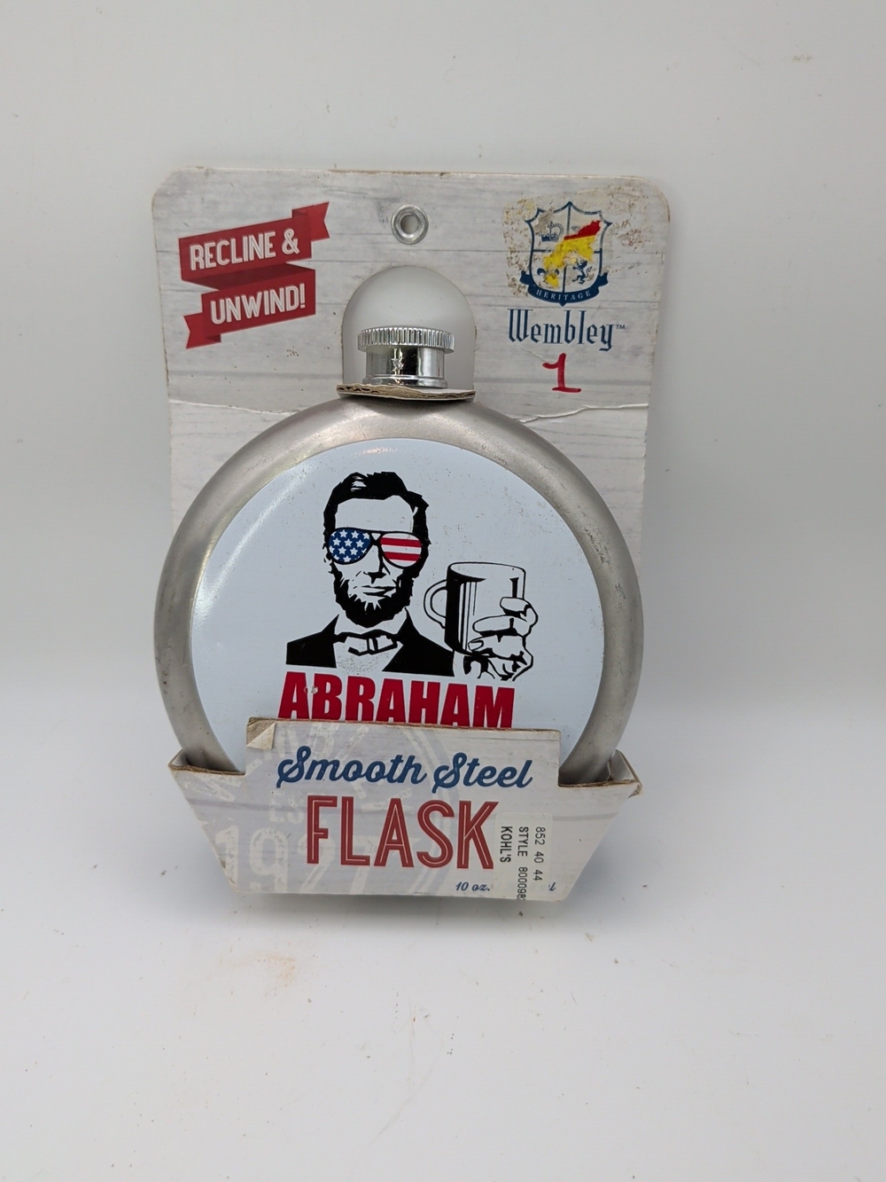 Wembley "Abraham Drinkin" Stainless Steel Flask 10oz Patriotic Lincoln (J)